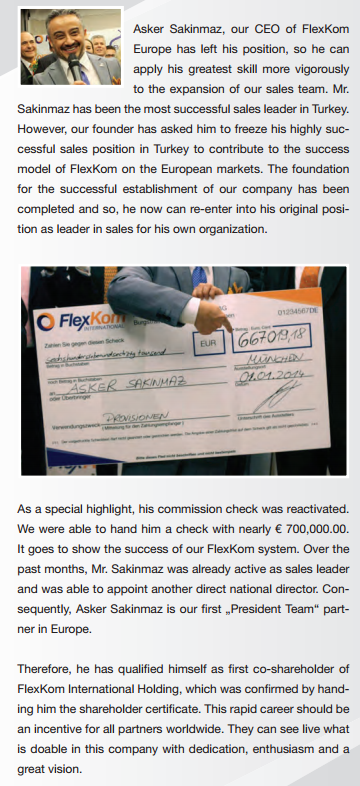 Asker Sakinmaz laat trots zijn cheque zien. Uit de Flexkom nieuwsbrief van januari.
